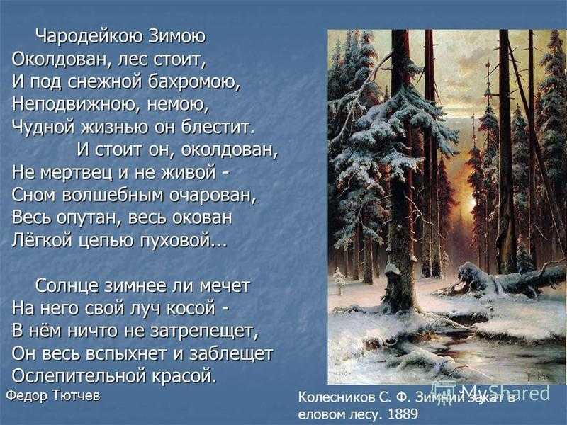Анализ произведения «чародейкою зимой», тютчев ф.и. | литерагуру