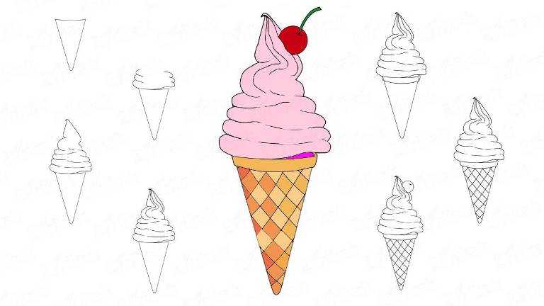 Раскраски Мороженое Раскраски разного вида мороженого Эскимо, пломбир, мороженое в рожке с разными посыпками и др Для детей от трех лет